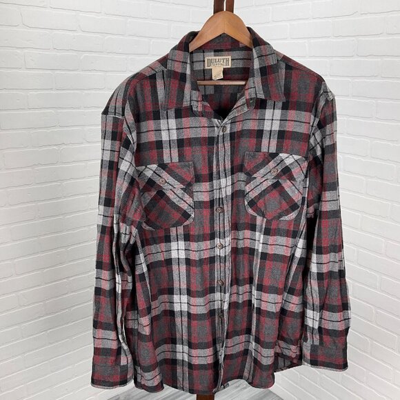Duluth‎ Shirt Mens XLarge Tall Gray Red Plaid Flannel Heavy Burleyweight Work - Picture 1 of 11